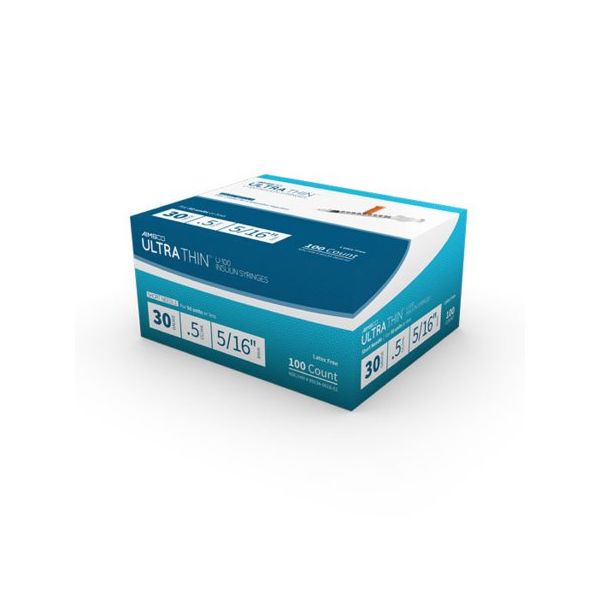 Aimsco UltraThin Diabetic Syringe 0.3cc x 31g, x 5/16 inch needle, Qty. 100