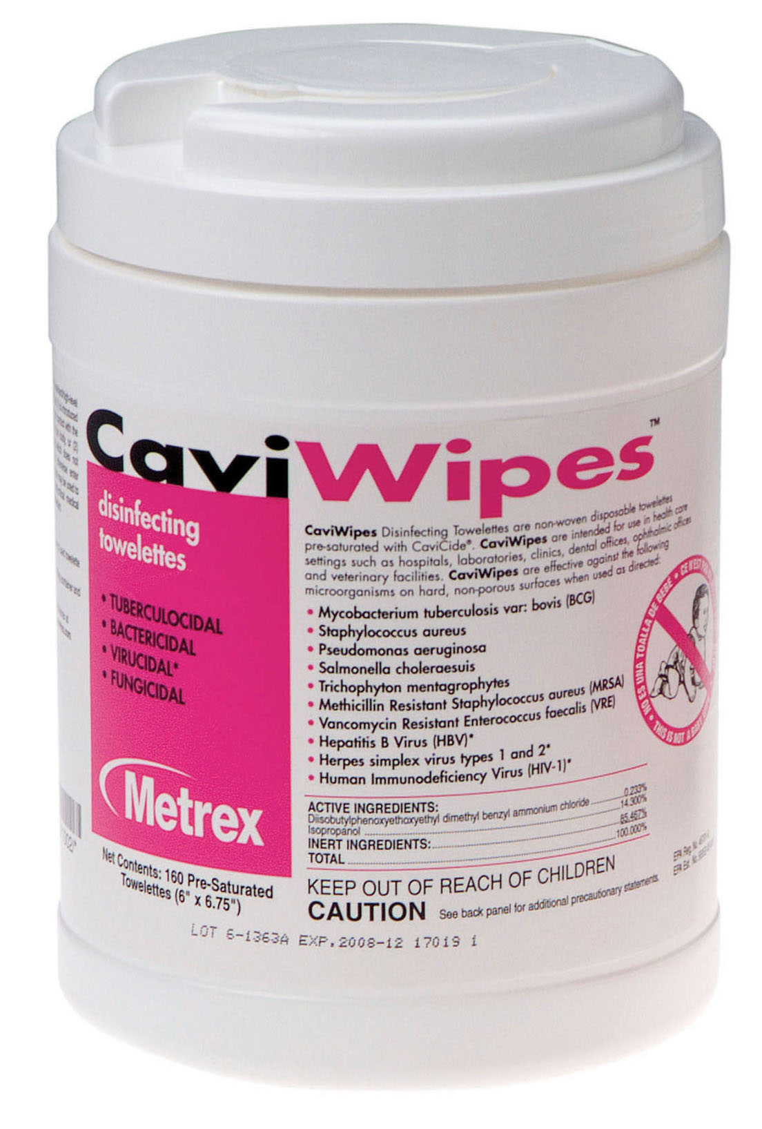 Cavicide CaviWipes XL Surface Wipes, 65/Canister