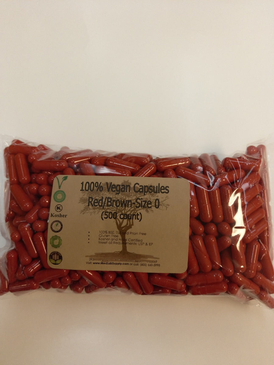 Empty Vegan Capsules Size 0-Red/Brown (500 Qty) in Eco-friendly Kit