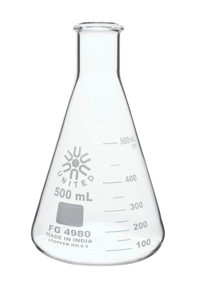 Narrow Mouth Graduated Glass Erlenmeyer Flask, 500ML