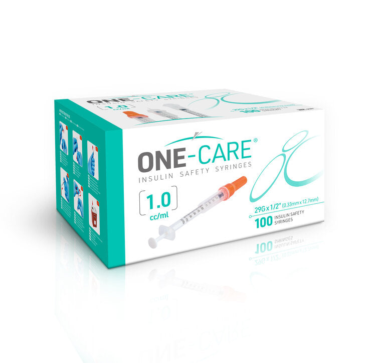 One-Care Insulin Safety Syringe, 1ml x 29G x ½", BX 100