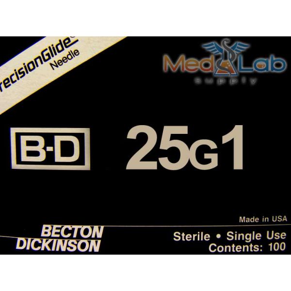 BD PrecisionGlide Hypodermic Needles 25g x 1", BX 100, 305125