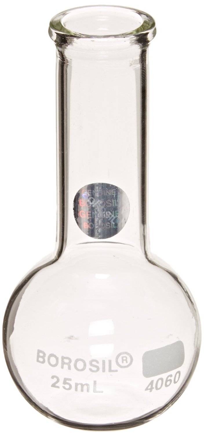 25ml, Boiling Flask, Flat Bottom, Borosilicate Glass (Qty. 1)