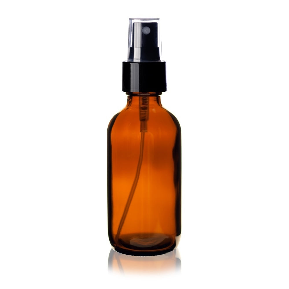 4oz Amber Glass Round Bottle, w/ Ribbed Fine Mist Sprayer