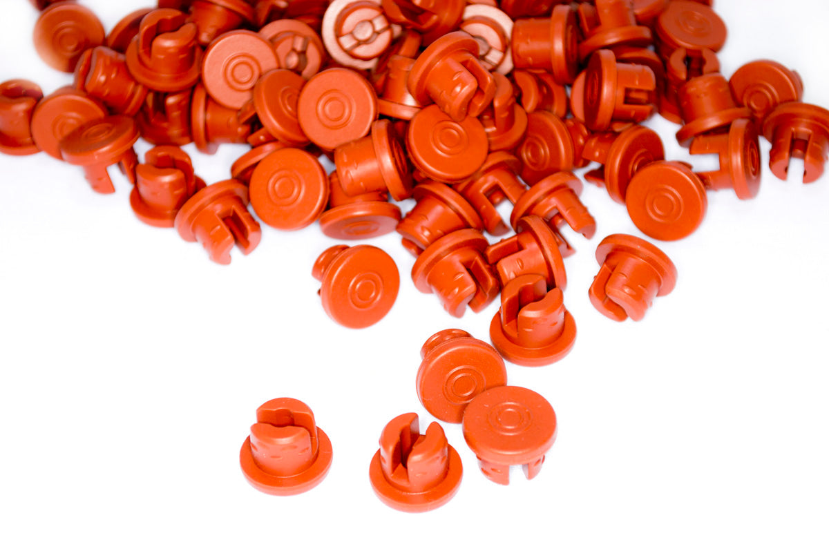 20mm Lyophilization Stoppers 2-Pronged Red, Qty. 25