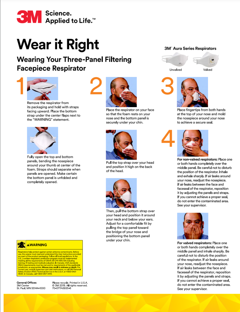 3M 9205+ Aura Niosh N95 Particulate Respirator.  99+% Filtration Efficiency.  Individually Sealed.
