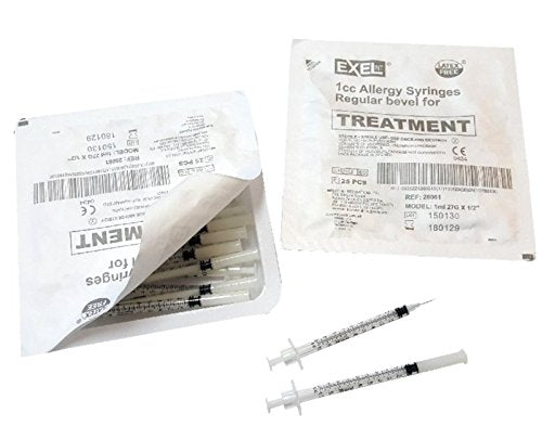 Exel Allergy Tray Syringe & Needle,1cc x 27g x .50", 25/Tray, 26061