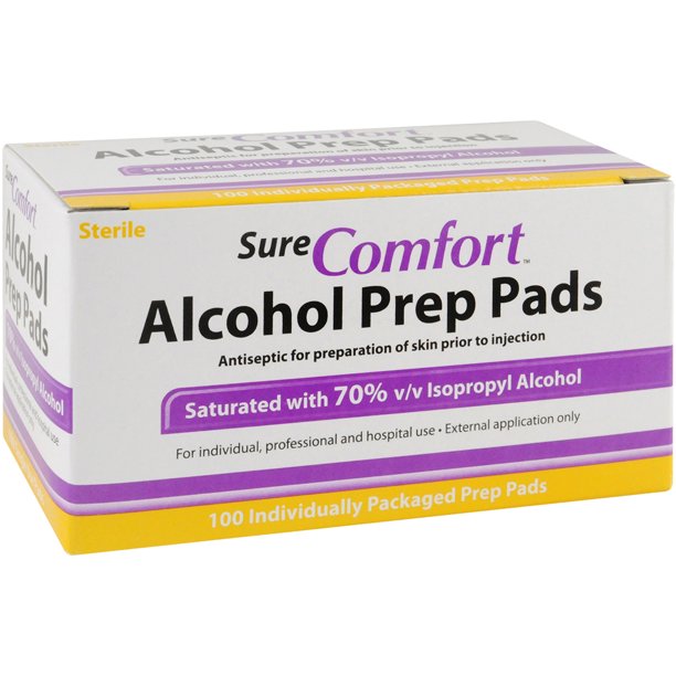 Sure Comfort Alcohol Prep Pads, Individually Packaged, Box of 100