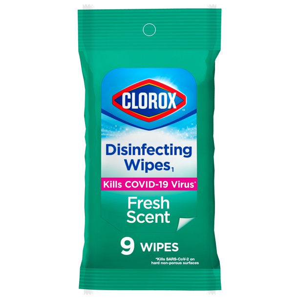 Clorox Disinfecting Wipes On The Go, Bleach Free Travel Wipes, Fresh Scent, 9 ct
