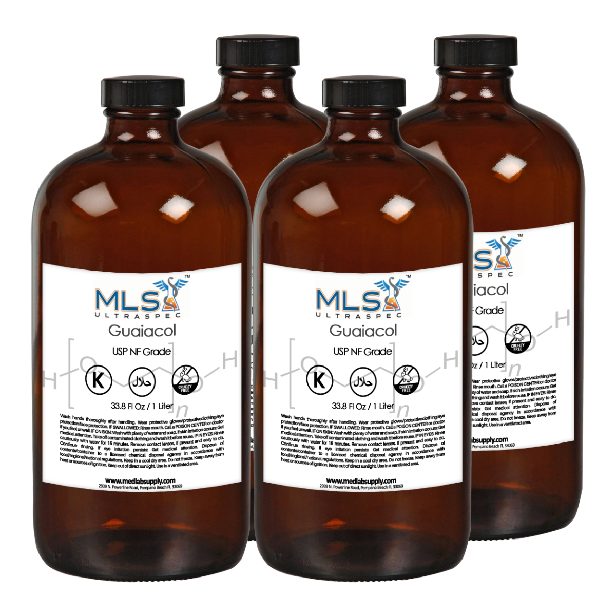 Guaiacol - Purified, 4 x 1 Liter Bottles, Pure Grade