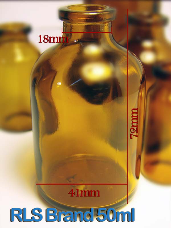 RLS 50ml Molded Amber Glass Serum Vials (Qty. 336)