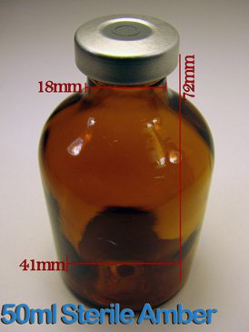 ALK-50mL Amber Sealed Sterile Glass Vial, Qty.1