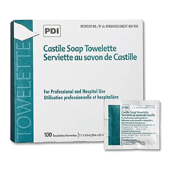 PDI Healthcare Castile Soap Towelette", 100 Individually Wrapped Wipes per Box