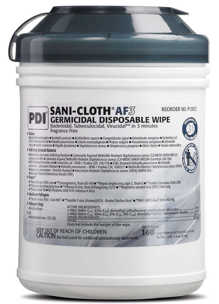 PDI AF3 Sani-Cloth Germicidal Disposable Wipes, 1 canister of 160 wipes
