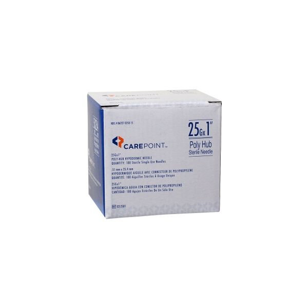 CarePoint Poly Hub Sterile Needle 25g x 1.5", Box of 100