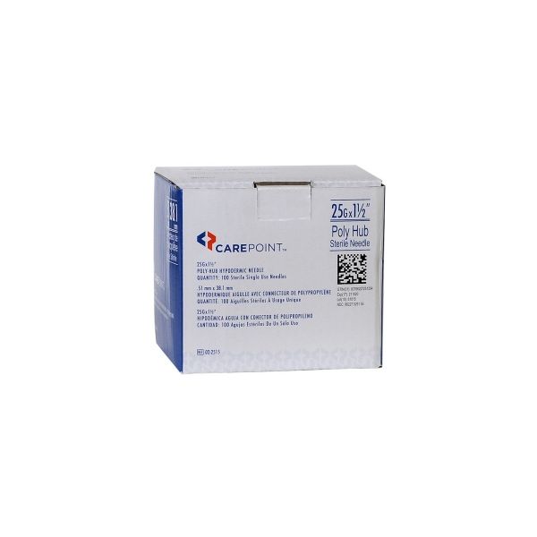 CarePoint Poly Hub Sterile Needle 25g x 1.5", Box of 100
