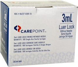 CarePoint Luer Lock 3cc/mL Syringe only, Box of 100