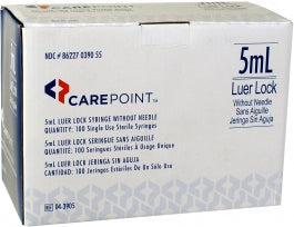 CarePoint Luer Lock 5cc/mL Syringe only, Box of 100