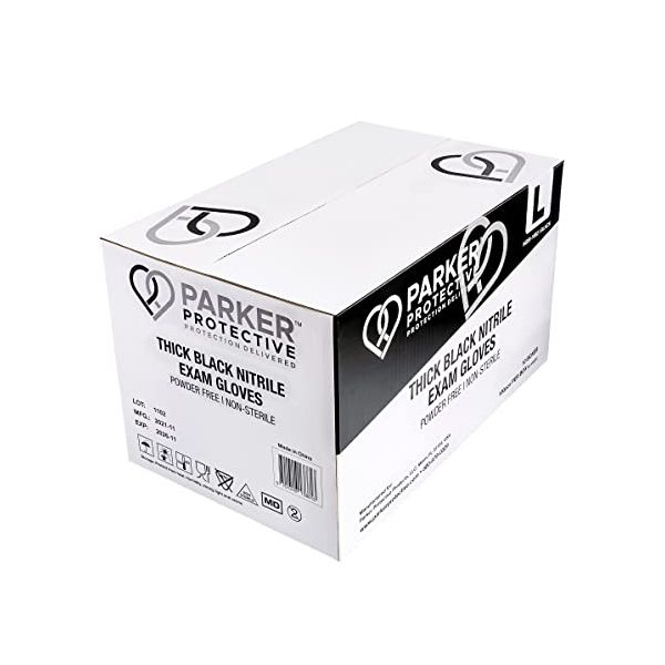 Parker Protective Nitrile Black Exam Gloves 6 mil Large - Box