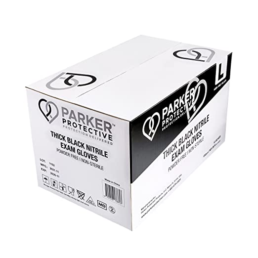 Parker Protective Nitrile Black Exam Gloves 6 mil Medium - Box