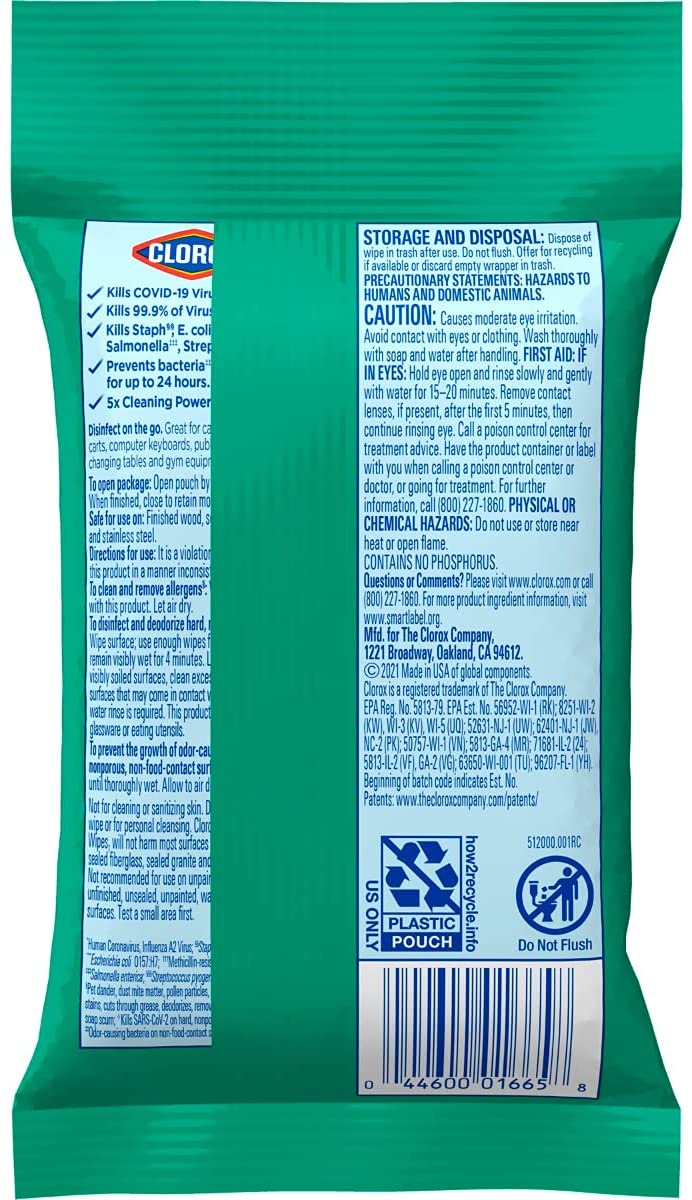 Clorox Disinfecting Wipes On The Go, Bleach Free Travel Wipes, Fresh Scent, 9 ct