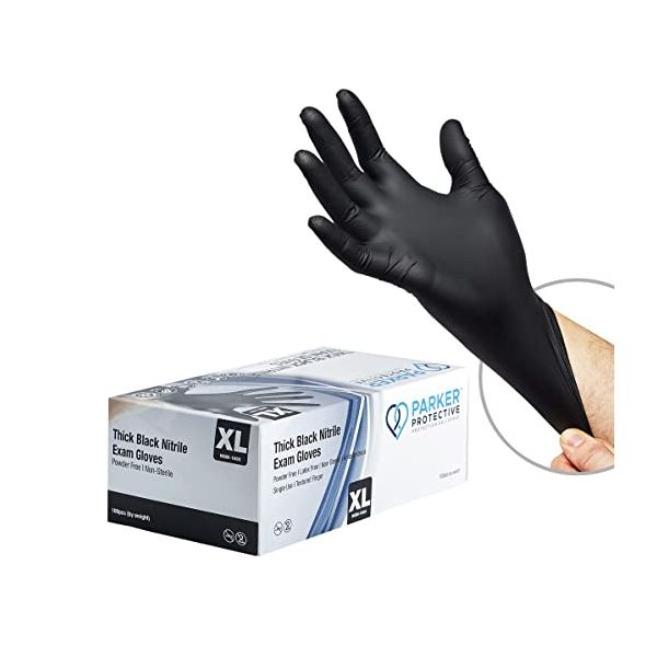 Parker Protective Nitrile Black Exam Gloves 6 mil Large - Box