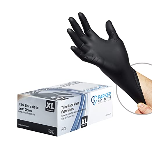 Parker Protective Nitrile Black Exam Gloves 6 mil Medium - Box
