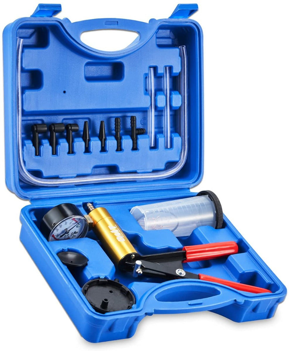 Hand Vacuum Pump with Pressure Gauge in Sturdy Blue Case