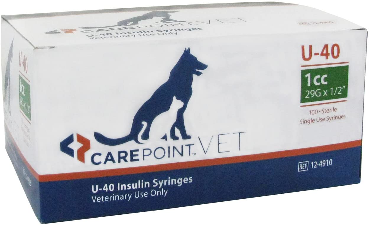 CarePoint Vet U-40 Pet Syringe 1cc x 29G x 1/2" w/Half Unit Marks, Box of 100ct