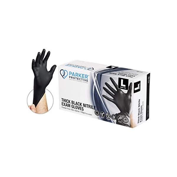 Parker Protective Nitrile Black Exam Gloves 6 mil Large - Box