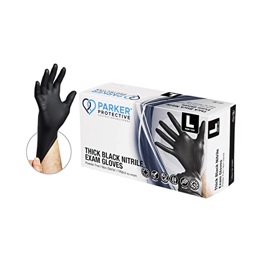Parker Protective Nitrile Black Exam Gloves 6 mil Medium - Box