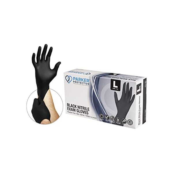 Parker Protective Nitrile Black Exam Gloves 3.5mil Large - Box
