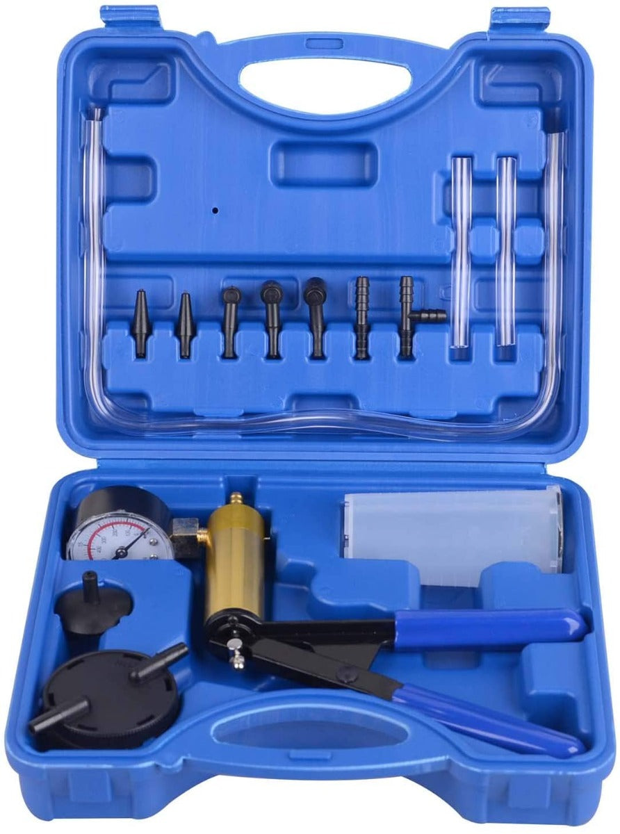 Hand Vacuum Pump with Pressure Gauge in Sturdy Blue Case