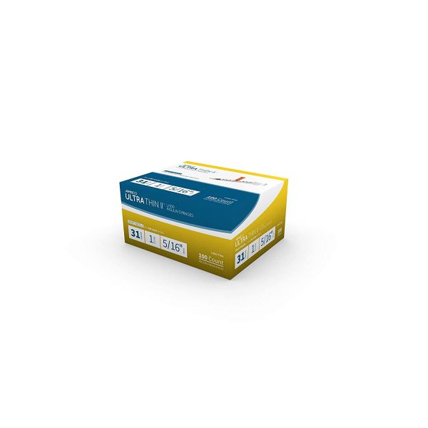 Aimsco UltraThin Insulin Syringe 0.5cc x 31g, x 5/16 inch needle, Qty. 100