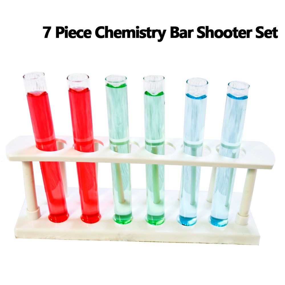 7-piece Chemistry Cocktail Glass Test Tube Rack Shooter Set by Med Lab Supply
