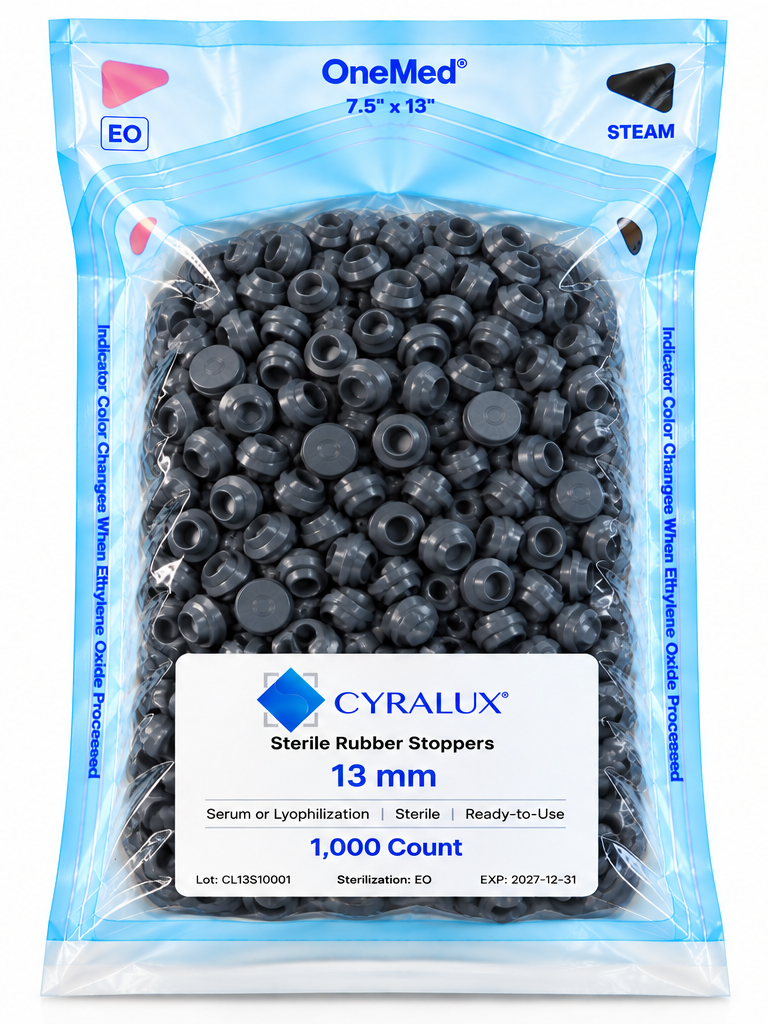 Cyralux 13mm Sterile Bromobutyl Serum Stoppers | 1,000 Count