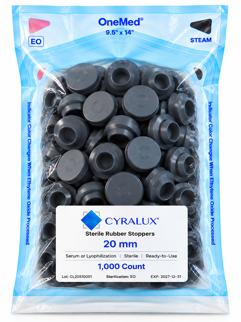 Cyralux 20 mm Sterile RTU Serum Stoppers | 1,000-Count Bag