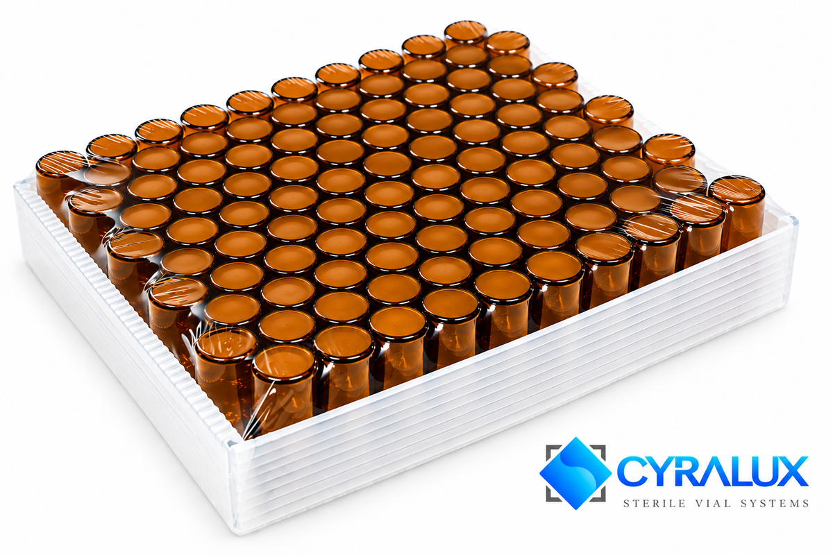 CyraLux 2R Amber Sterile Ready-to-Fill Glass Vials - Box of 100