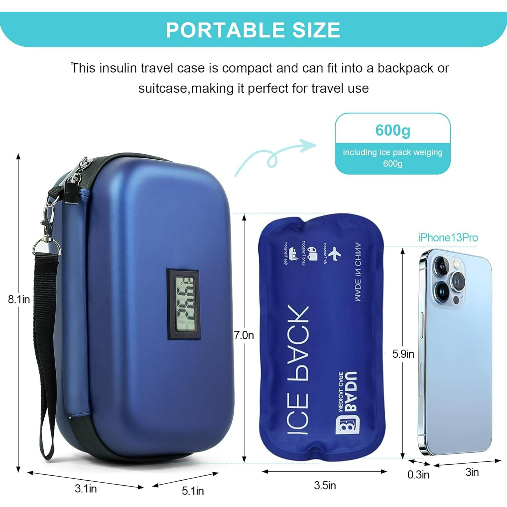 TSA Approved Portable Diabetic Cooler, Travel Bag, Includes 2 Ice Packs