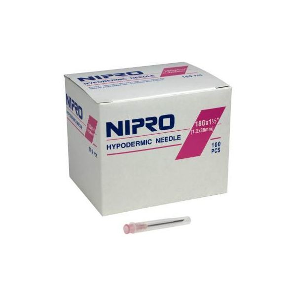 Nipro Sterile Hypodermic Needle, 18g x 1.50", BX 100