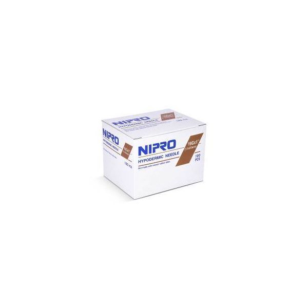 Nipro Sterile Hypodermic Needle, 19g x 1", BX 100