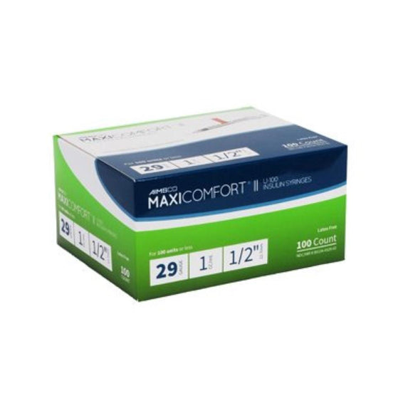 Aimsco MaxiComfort Diabetic Insulin Syringes: 28g, 29g 30g and 31g