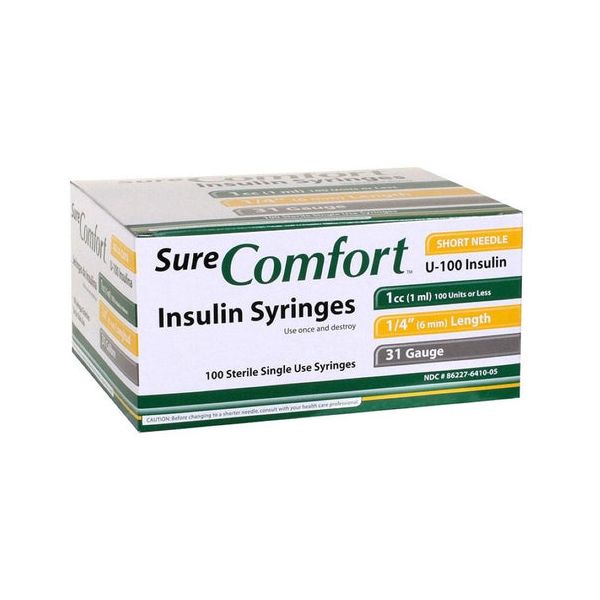SureComfort Insulin Syringe, 1cc x 31g x 1/4, Box of 100