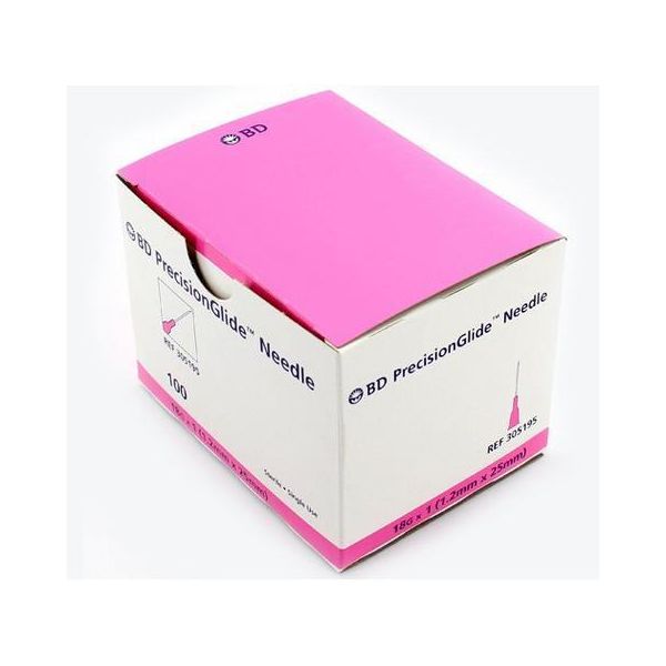 BD PrecisionGlide Hypodermic Needles 18g x 1", Qty 100, 305195