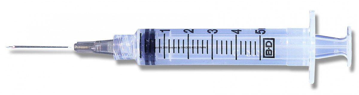 BD Luer-Lok 5ML with 20g x 1.5" needle, 100/BX, 309635