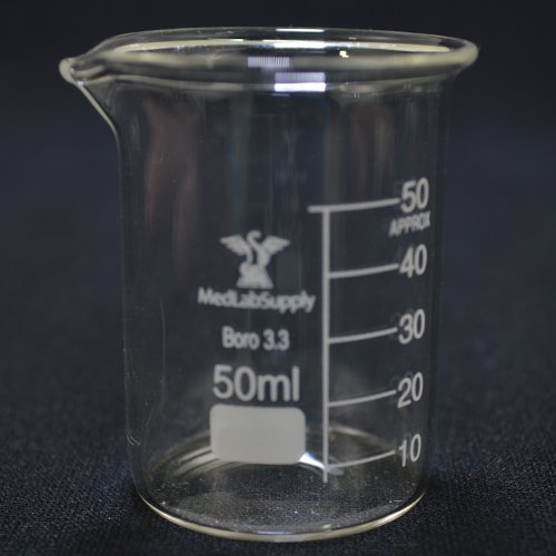 50mL Low Form Graduated Glass Beakers, Qty 1