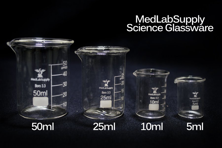 50mL Low Form Graduated Glass Beakers, Qty 1