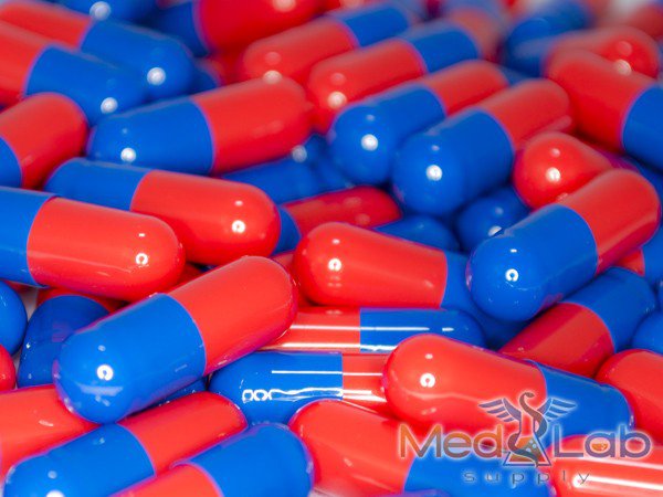 Blue/Red Empty Gelatin Capsules, Size 00 (Bag of 500)