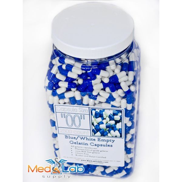 Green/White Gelatin Capsules Size 00, Qty. 1500 in Resealable Stand up pouch