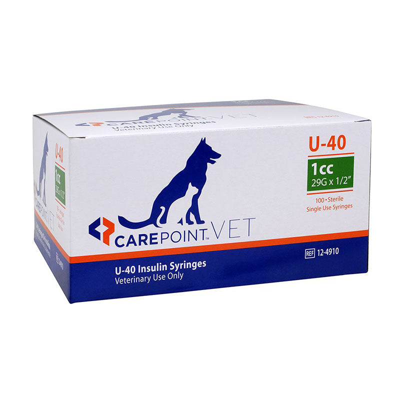 CarePoint Vet U-40 Pet Syringe 1cc x 29G x 1/2" w/Half Unit Marks, Box of 100ct